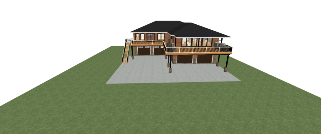 3D rendering of large garage addition with multiple bedrooms above